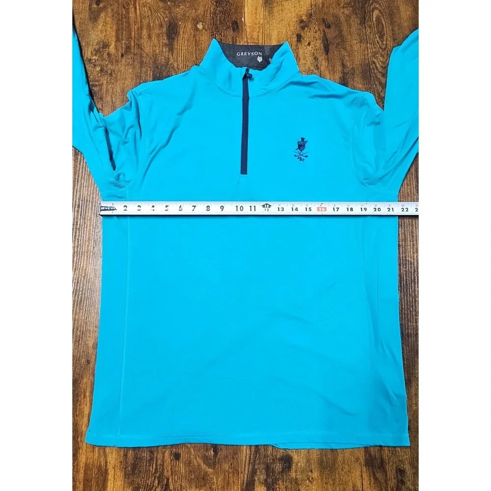 Greyson Men Turquoise Blue Quarter Zip Golf Pullover RR Wolf Logo Size M
